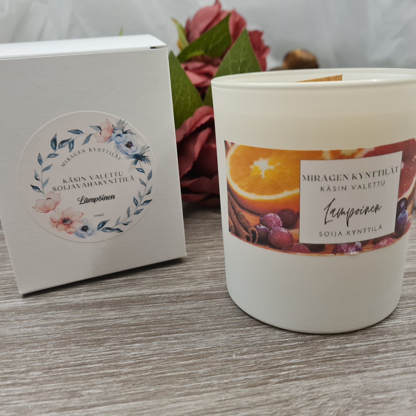 Scented candle, white glass