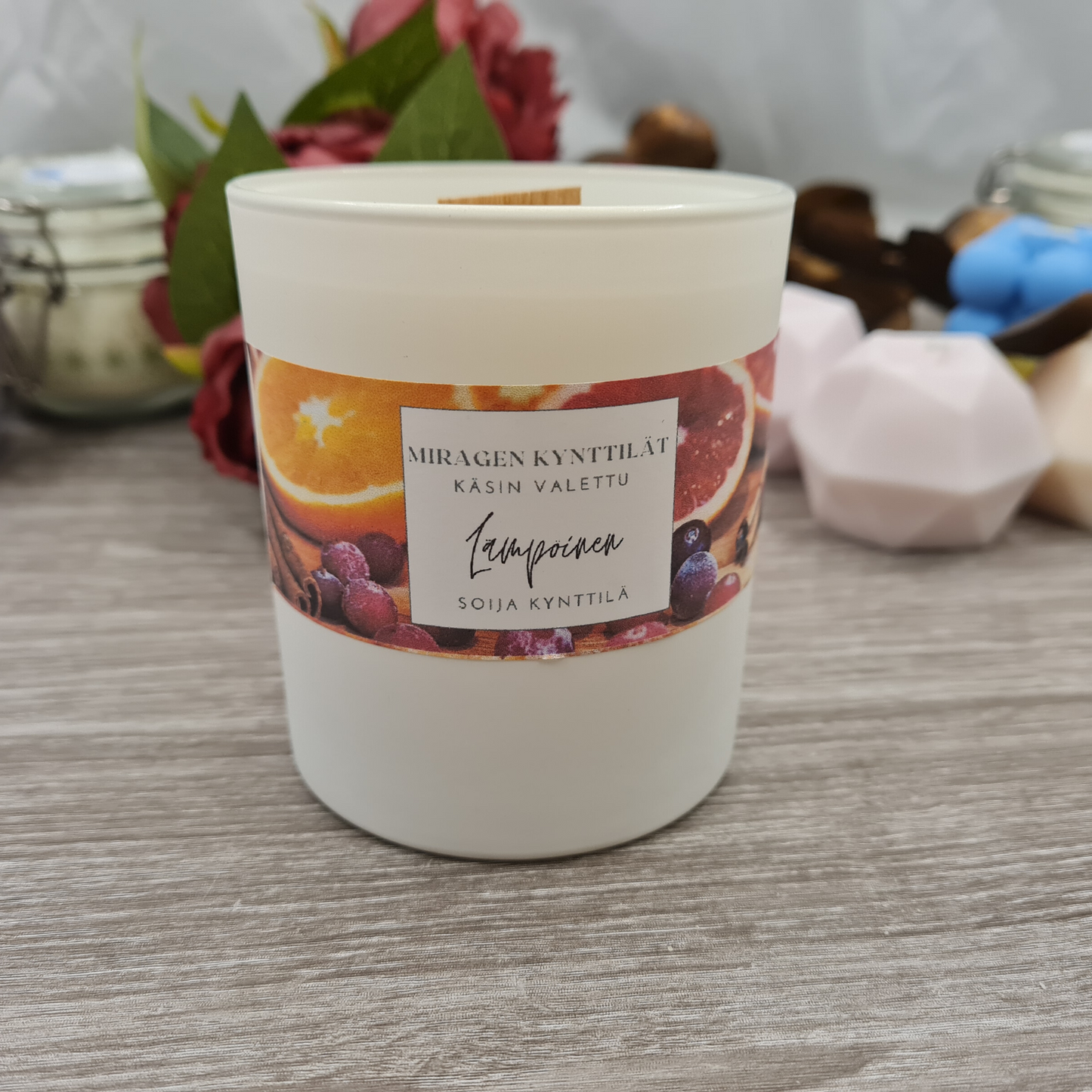 Scented candle, white glass