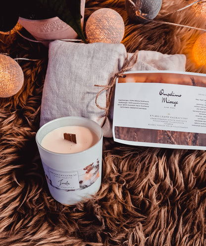 Gift box, large scented candle and oat pillow