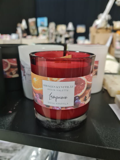 Scented candle, red glass