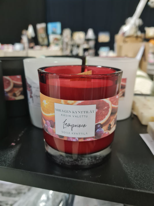 Scented candle, red glass