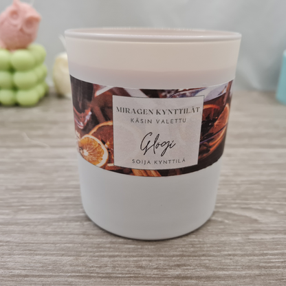 Scented candle, white glass