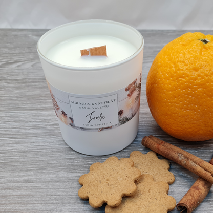 Scented candle, white glass